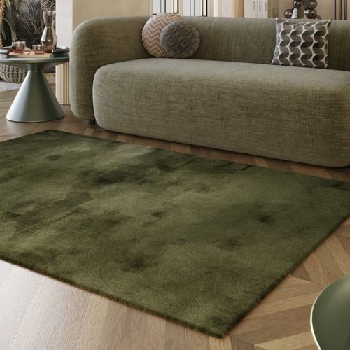 Tapis Imitation Fourrure Lapin Doux Tufté Vert Olive 80x150