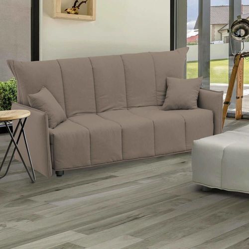 Canapé Lit 3 Places En Tissu Gris Tourterelle 190x90h85 Cm