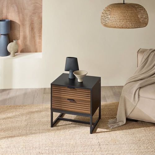 Bout De Canapé Effet Bois Marron Avec 2 Tiroirs