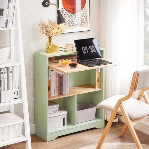 Bureau Pliant Effet Bois Vert Avec Étagères, Table De Travail