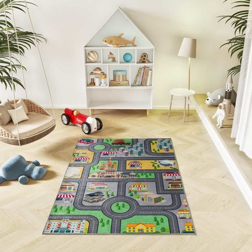 Tapis Enfant Lavable Circuit Voiture Multicolore 120 X 170 Cm