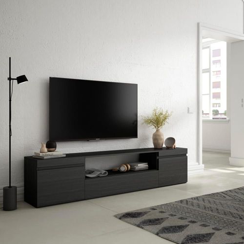 Meuble Tv Effet Bois Noir 200x35x45cm