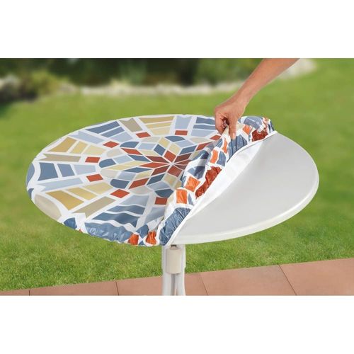 Housse de table élastique mosaïque bleu, vert et rouge - Taille XL