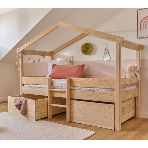 Lit Cabane En Bois Brut 90x190 Cm