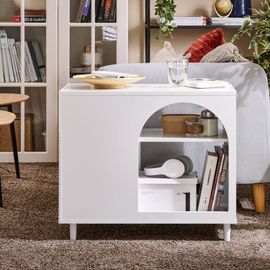 Bout De Canapé Avec 1 Tiroir 1 Porte Et Compartiments Effet Bois Blanc