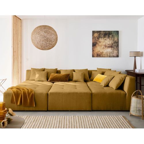 Canapé Modulable 7 Places En U En Tissu Jaune
