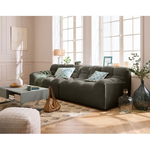 Canapé Droit 4 Places En Velours Gris