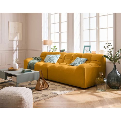 Canapé Droit 4 Places En Velours Jaune