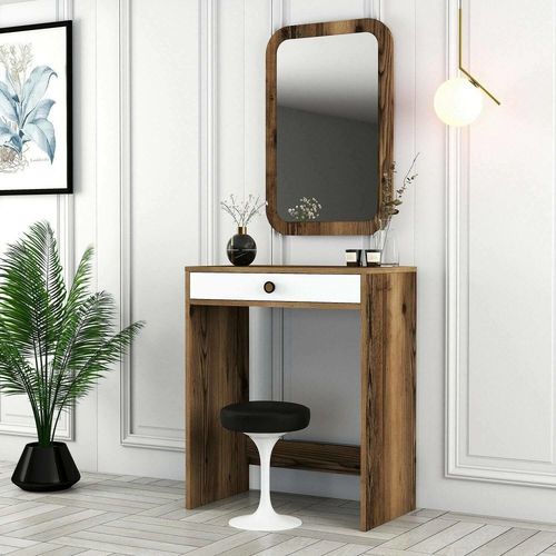 Console Effet Bois Beige, Blanc 70x85 Cm