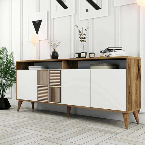 Console Effet Bois Beige, Blanc 180x35 Cm