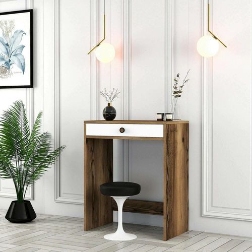 Console Effet Bois Beige, Blanc 70x85 Cm