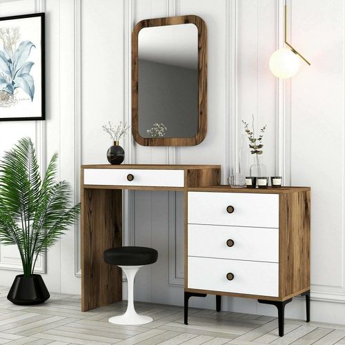 Console Effet Bois Beige, Blanc 124x40 Cm
