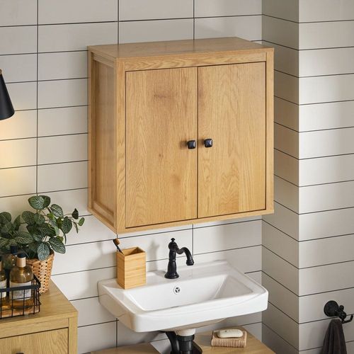 Meuble De Rangement Suspendu Avec 2 Portes Et 2 Étagères Couleur Bois