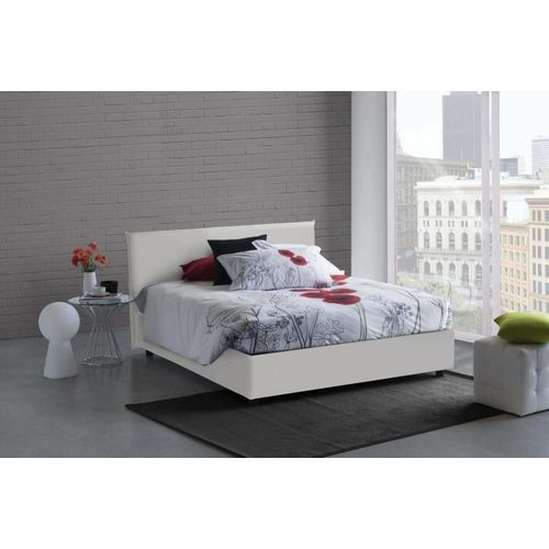 Lit Double En Similicuir Blanc 160x190 Cm