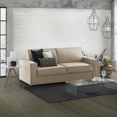 Canapé Lit 2 Places En Tissu Beige 180x95h90 Cm