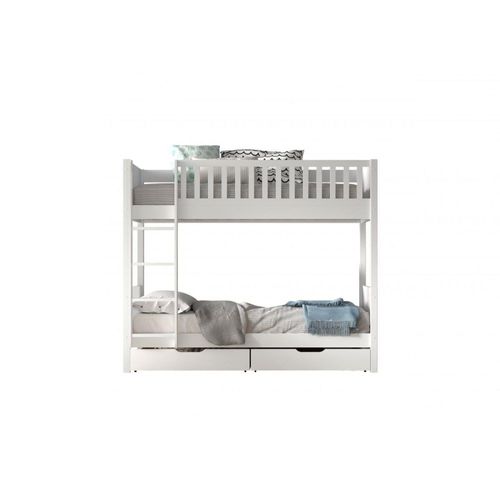 Lit Superposé 90x200 Sommiers Tiroirs Inclus Blanc