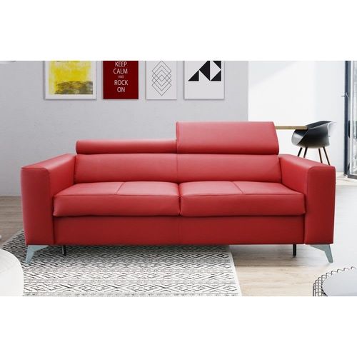 Canapé 3 Places Convertible En Cuir Rouge Foncé