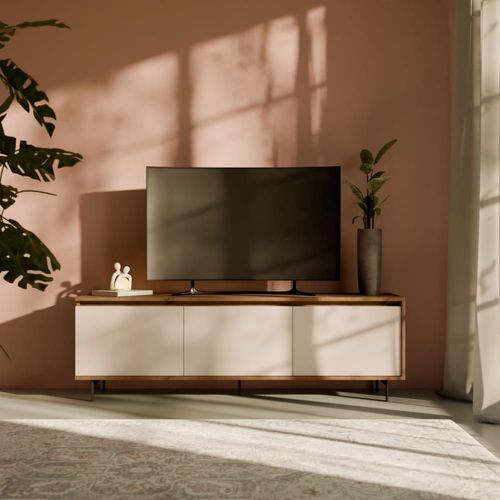 Meuble Tv 3 Portes Effet Noyer/Lin
