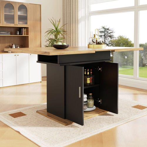 Table De Salle À Manger Extensible Effet Bois Avec Rangement Noir