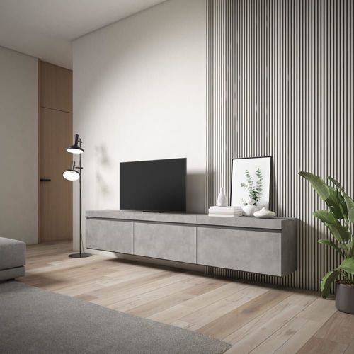 Meuble Tv Effet Bois Ciment 240x35x45cm Suspendu