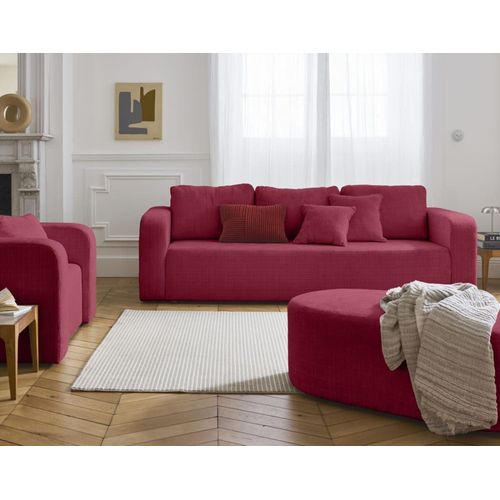 Canapé Droit Convertible 3 Places En Velours Texturé Prune