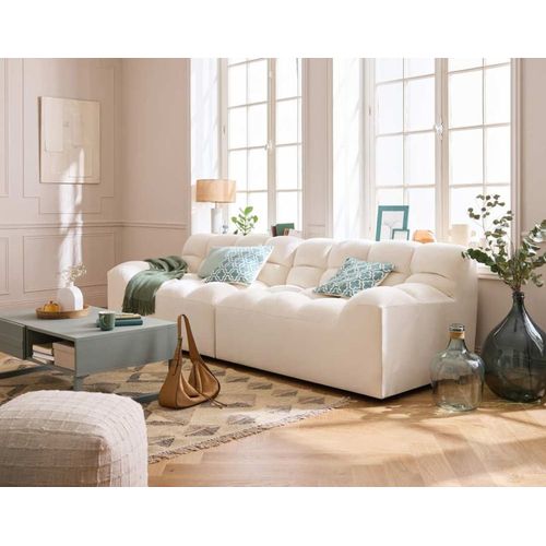 Canapé Droit 4 Places En Velours Beige