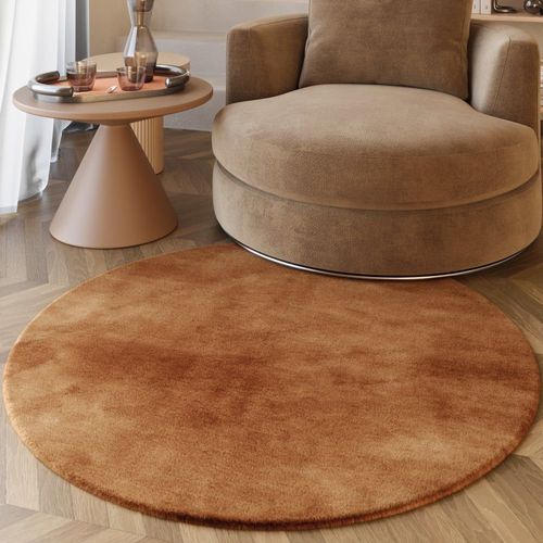 Tapis Rond Imitation Fourrure Lapin Doux Tufté Cuivré ¿100