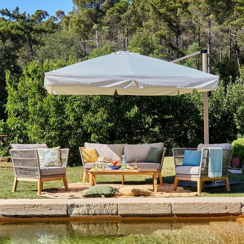 Pack Parasol Déporté Carré 3m Écru Avec Socles Et Housse