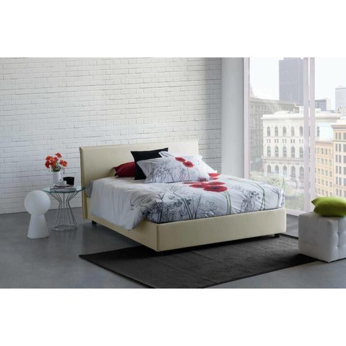 Lit Double En Tissu Beige 160x190 Cm