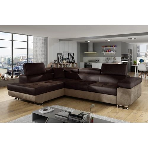 Canapé Angle Gauche Convertible Velours Chocolat/Marron 5 Places