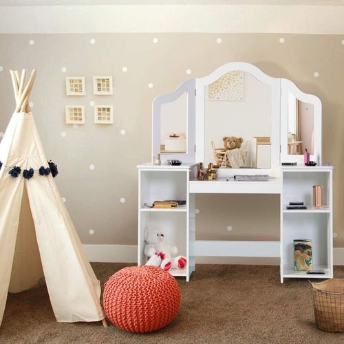 Coiffeuse Enfants Table De Toilette Blanc 104x40x117cm