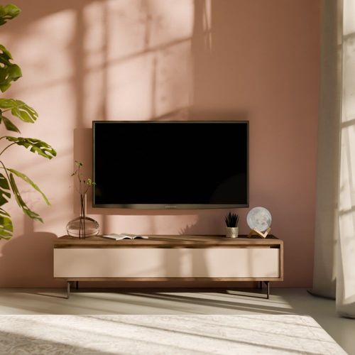 Meuble Tv Effet 1 Tiroir Effet Noyer/Lin