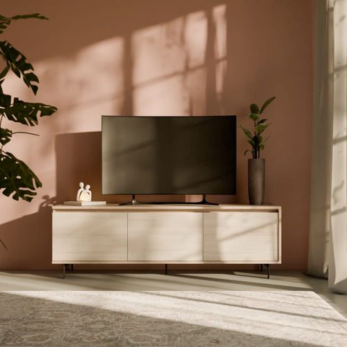 Meuble Tv 3 Portes Effet Gris Minéral/Frêne