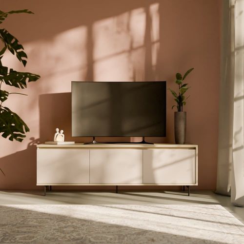 Meuble Tv 3 Portes Effet Chêne Blanchi/Lin