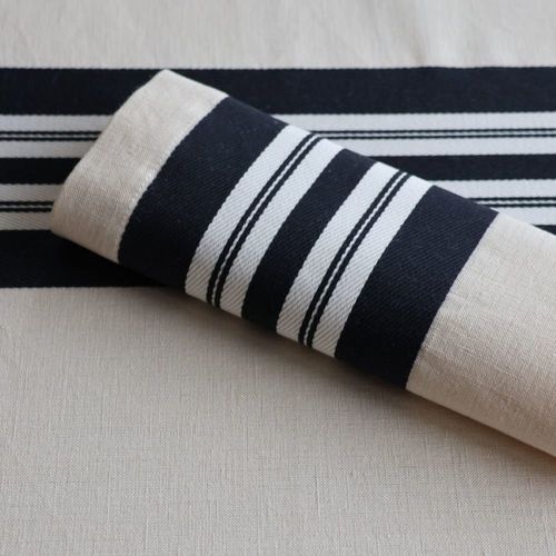 Serviette De Table En Lin Et Coton Rayées Noire Et Écrue 50x50
