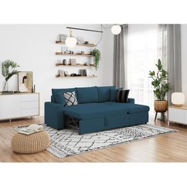 Canapé D'angle Convertible Coffre Marron En Tissu - Bleu