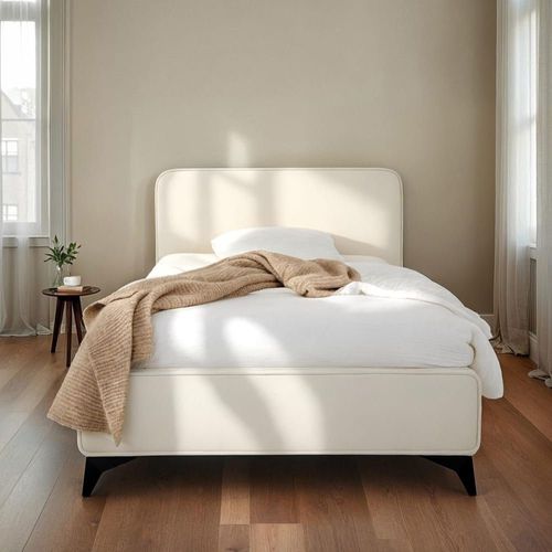 Lit Simple En Tissu Peau De Pêche, Blanc, Avec Sommier, 90 X 190 Cm