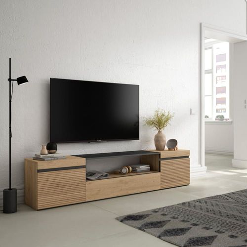 Meuble Tv Effet Bois De Chêne 200x35x45cm