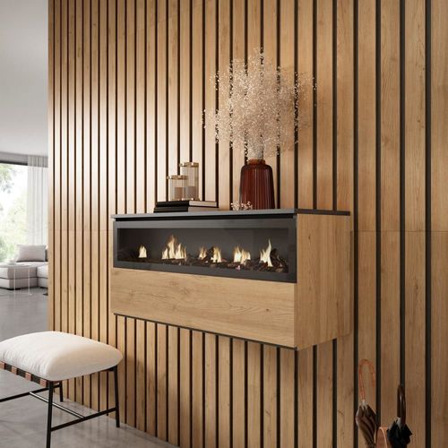 Cheminée électrique LED effet bois de chêne 102x35x45cm effet feu