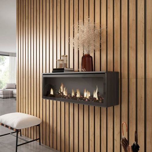 Cheminée électrique LED effet bois noir 107x25x38cm effet feu XXL