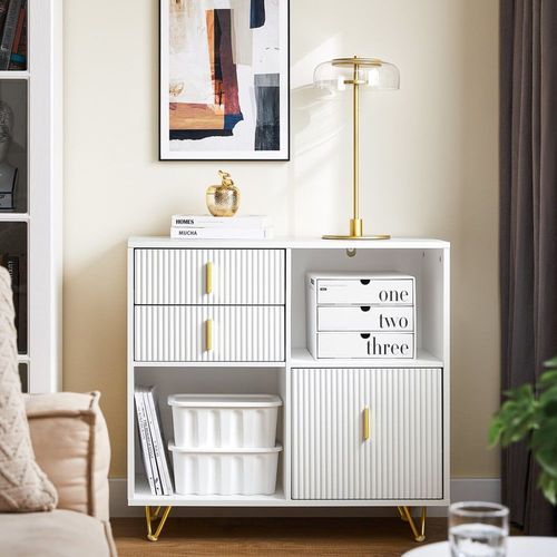 Caisson De Bureau Avec 3 Tiroirs Et 2 Compartiments Effet Bois Blanc