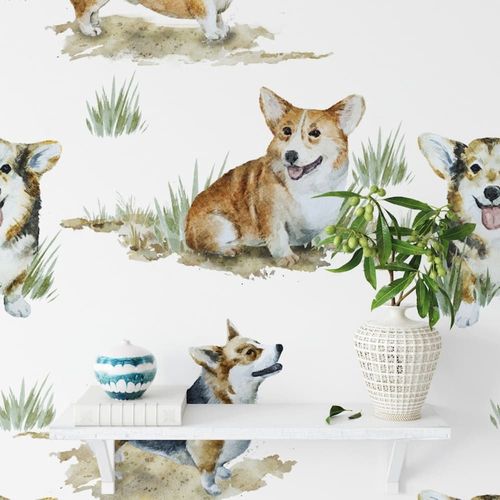 Papier Peint Corgi,papier écologique fin,200x280cm,8 feuilles