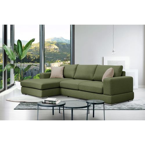 Canapé D'angle Gauche 4 Places Tissu Vert Et Beige