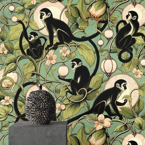 Papier Peint Vert Singes,papier écologique fin,200x280cm,8 feuilles