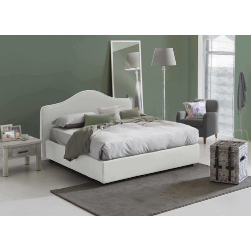 Lit Double En Tissu Blanc 160x190 Cm