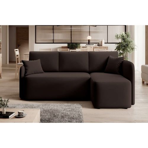 Canapé D'angle Droit Convertible Velours Chocolat 3 Places