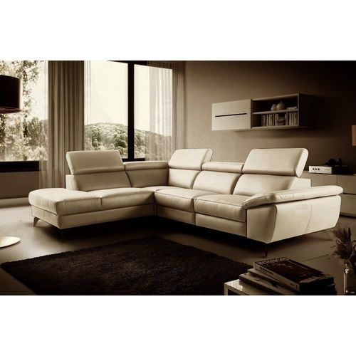 Canapé D'angle Gauche En Cuir Beige 5 Places