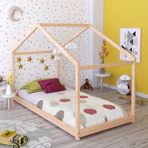 Lit Cabane 90x190 Sommier Inclus Beige