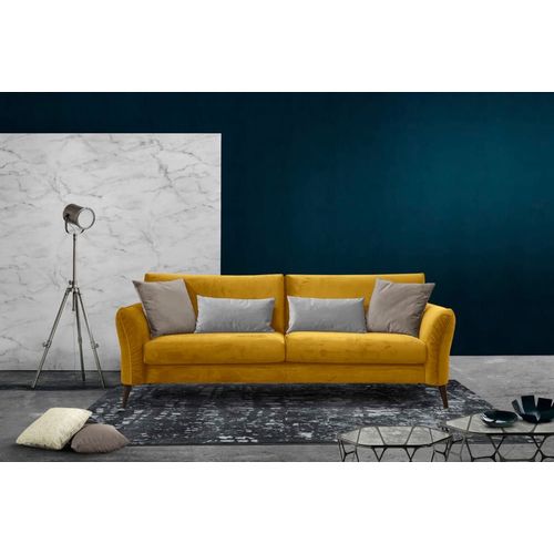 Canapé Droit 3 Places Avec Coussins Tissu Jaune