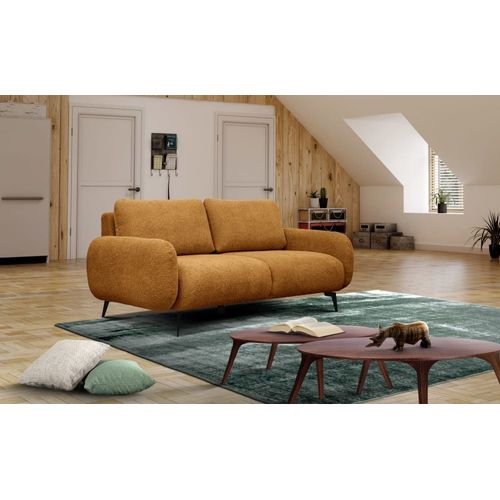 Canapé Droit 3 Places Tissu Jaune Miel